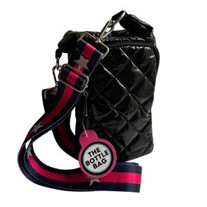 NWT The Bottle Bag Black Quilted Crossbody Water Bottle Holder